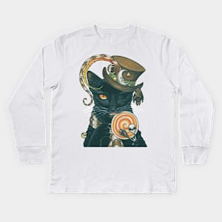 Black Cat Trick or Treat Kids Long Sleeve T-Shirt